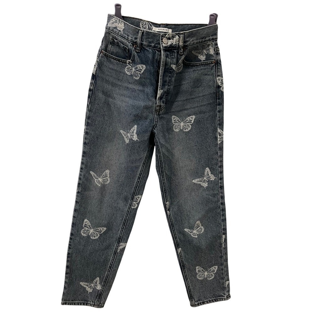 Ultra High Rise Slim Jeans Butterfly Print Blue Women's Size 27 Whimsical Boho
